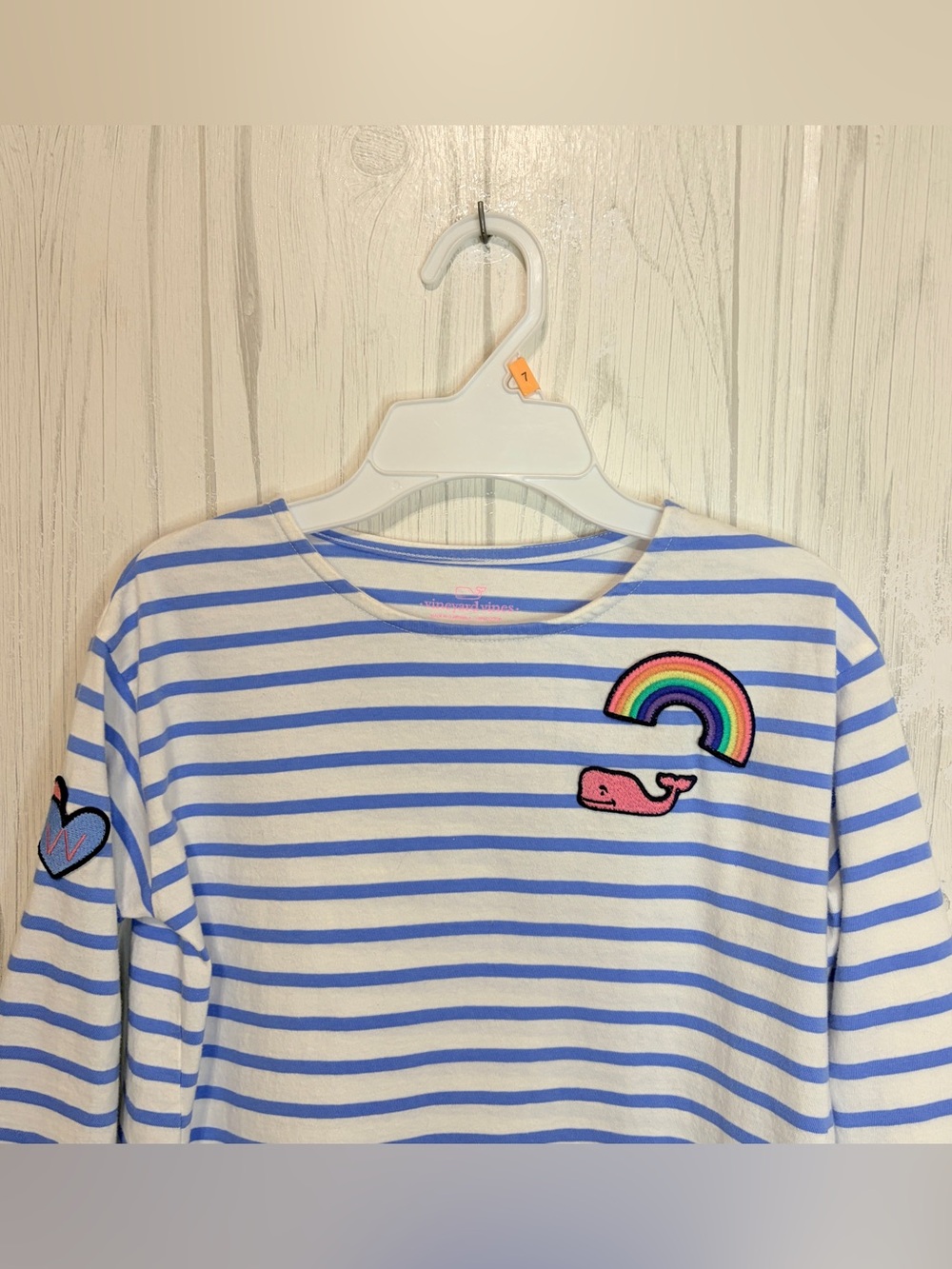GIRLS VINEYARD VINES Flashy Whale Rainbow Striped Long-Sleeve Tee, Small - Picture 2 of 10